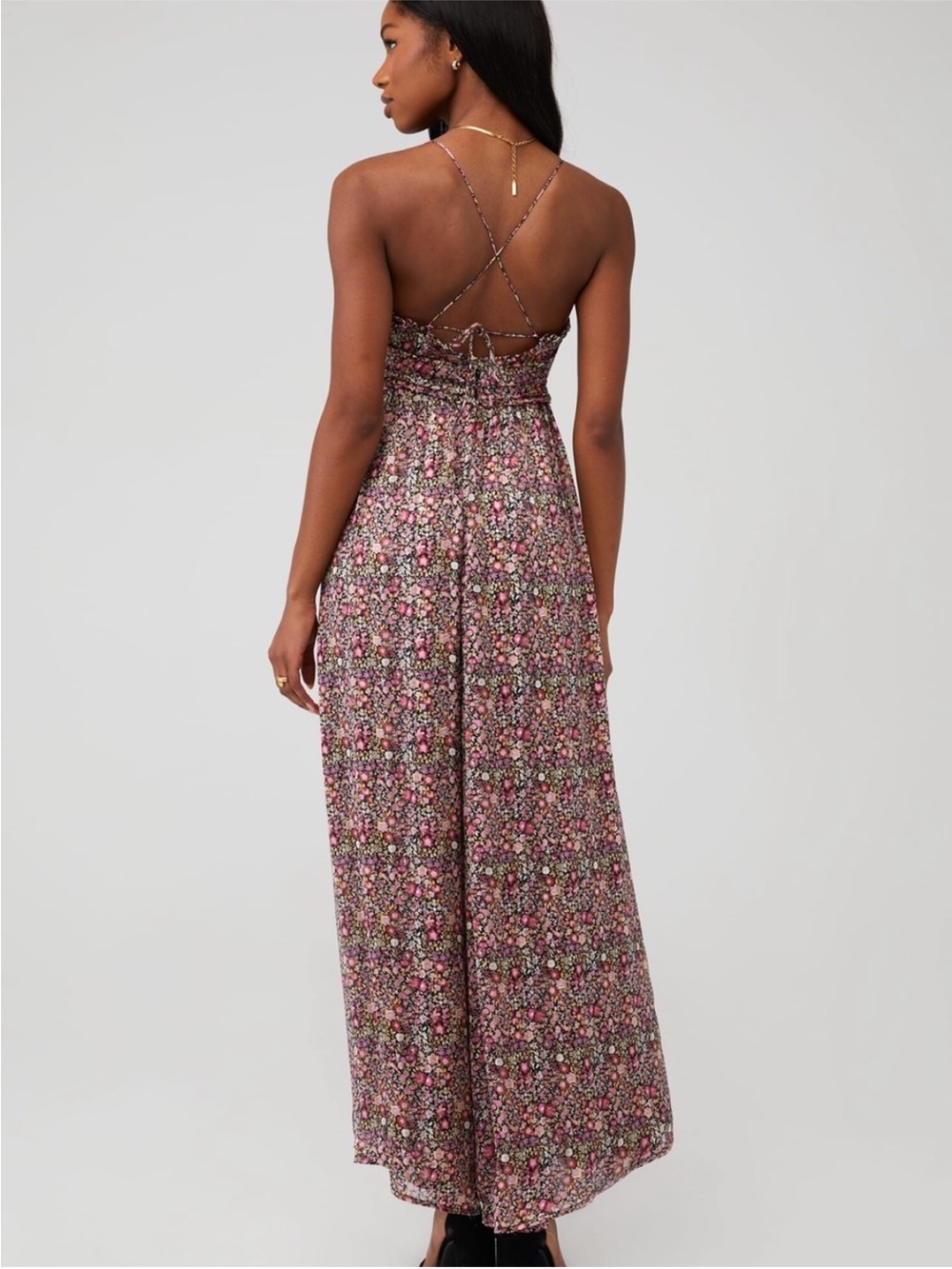 For Love & Lemons Mauve Floral Maxi Dress with Smocked Bodice - Picture 7 of 7